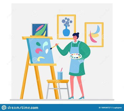 Woman Artist Draw Picture Character Female Paint Image Isolated On