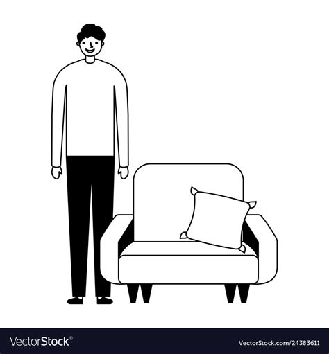 Man Standing Near Sofa With Cushion Royalty Free Vector