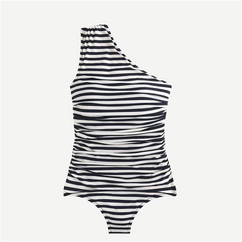 Shop Jcrew For The Ruched One Shoulder One Piece In Stripe For Women
