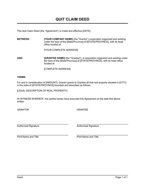 Quit Claim Deed Template Word Free Sample Example And Format Templates