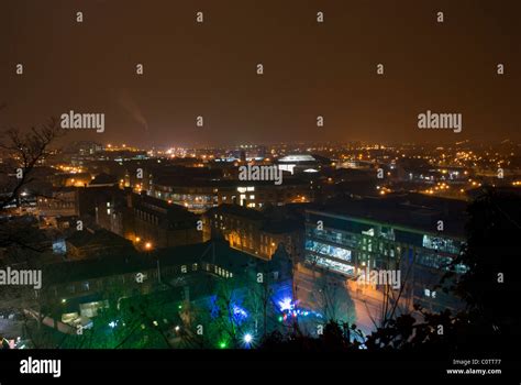 Nottingham City Skyline By Night View From Castle Stock Photo Alamy