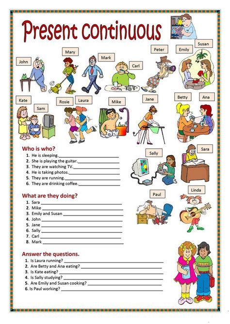 Exercises with answers, pdf worksheets with keys, examples + rules (beginners, elementary). Presente continuo en inglés - Estudia Primaria