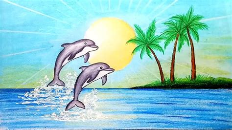 Dolphin Easy Beach Scenery Drawing