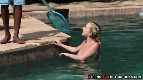 Blonde Gets The Bbc Of The Pool Cleaning Guy Outdoors