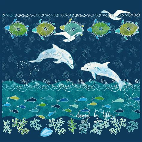 Dolphin Sea Turtle Fish Fabric Panel Ocean Beach Tropical Etsy Sea