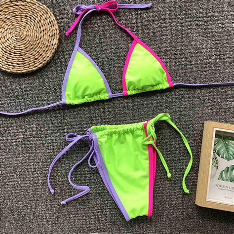 2019 Neon Green String Tie Tiny Bikini Female Swimsuit Women Swimwear Two Pieces Bikini Set