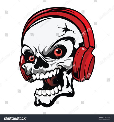Head Skull Music With Headphone Vector Illustration Vector