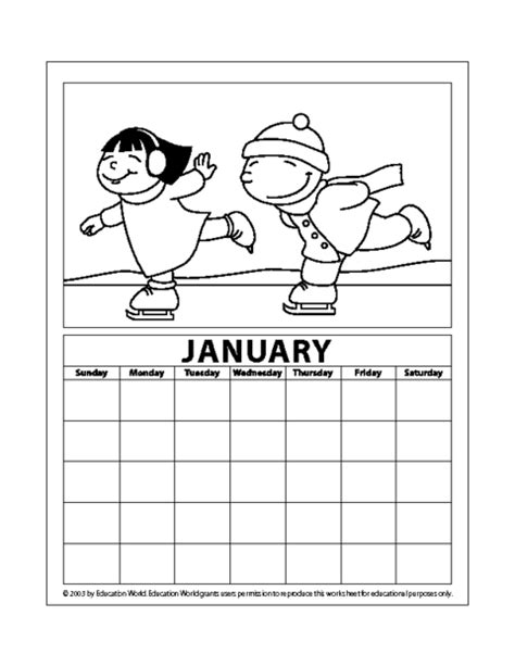 Education World Januarypdf Kids Calendar January Calendar