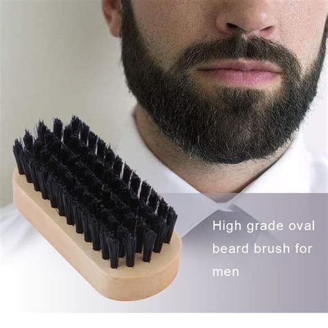 Buy 1pc Rounded Rectangle Beard Brush For Men Portable Wooden Handle Face