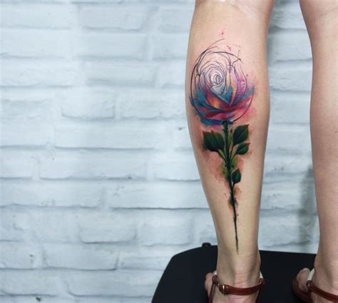 Rose Tattoo On Calf Watercolor Style Best Tattoo Ideas Gallery