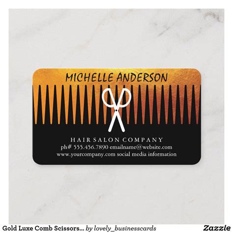 Gold Luxe Comb Scissors Hair Stylist Business Card Zazzle Artofit