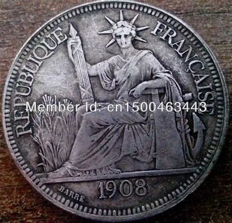 1908 Ancient Antique Republique Francaise Silver Dollar Coins
