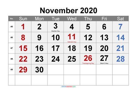 Printable Calendar November 2020 Printable Word Searches