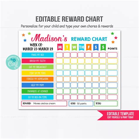 Daily Responsibilities Chart For Kids Reward Chart Routine Etsy In