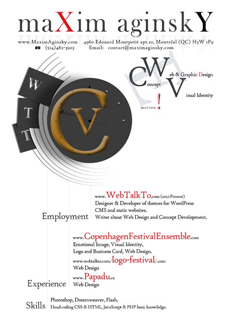 Personal information, education, work experience etc. Designing My Curriculum Vitae · Maxim Aginsky's log