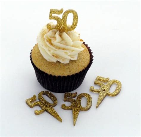 Download and print out these free happy birthday cupcake printable flags and toppers. Gold Glitter Acrylic Cupcake Toppers ~ Golden Anniversary ...