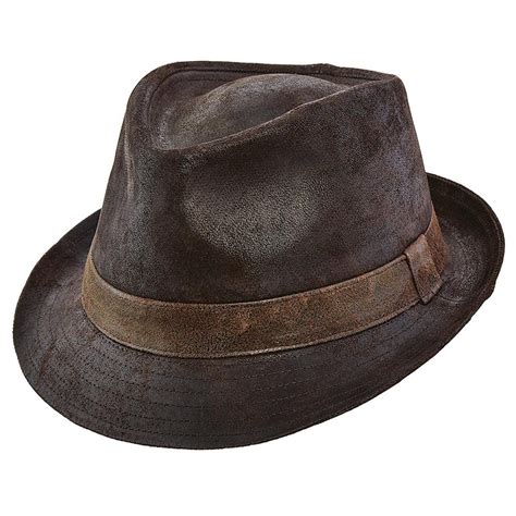 Stetson Mens Weathered Leather Fedora Hat Brown M