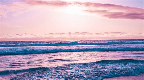 Desktop Wallpaper Seashore Sea Waves Sunset Beach Hd