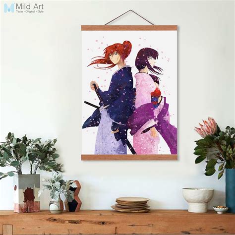 Watercolor Rurouni Kenshin Japanese Anime Framed Canvas Paintings