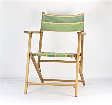 Vintage aluminum folding webbed chaise lounge lawn chair~sun terrace~woven~green. Vintage Striped Folding Deck Chair, Vintage Wood Beach ...