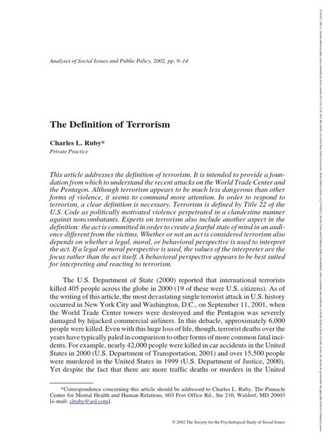 Anal Soc Iss Public Policy 2003 Ruby The Definition Of Terrorism