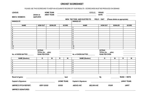 It includes details like how many sixes or fours he scored and what was his individual score. Cricket Score Sheet - download free documents for PDF ...