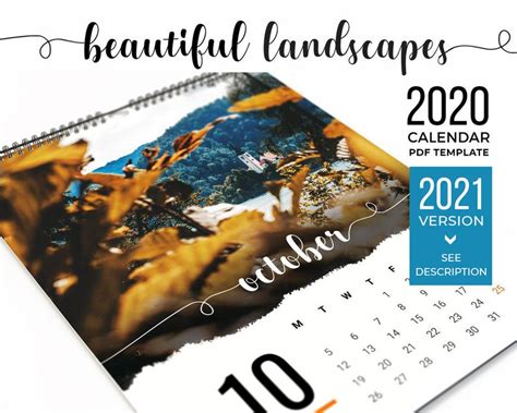 2020 Landscapes Printable Calendar Template Letter Size Etsy