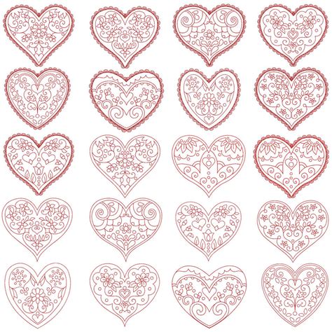 Hearts Machine Embroidery Redwork Patterns 20 Designs 2