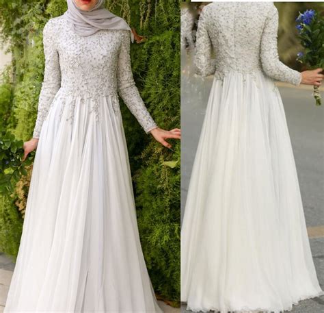 pure white hijab formal evening party dresses 2017 lace appliques beaded muslim lady gowns full