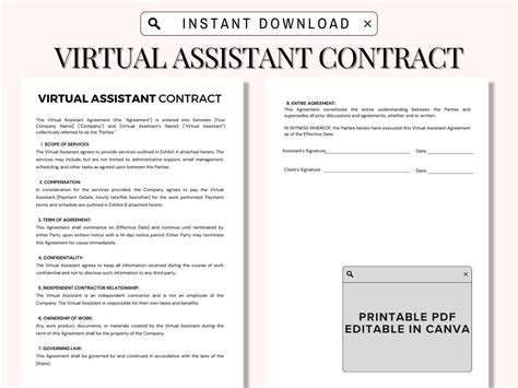 Virtual Assistant Contract Template Client Agreement Service Contract Freelancer Contract