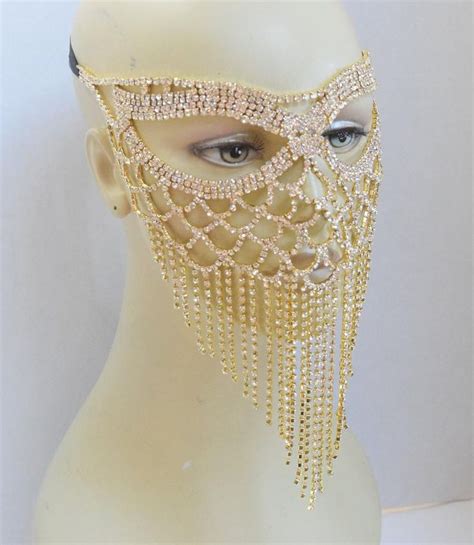 Gold Rhinestone Masquerade Face Mask Sparkling Face Mask ...