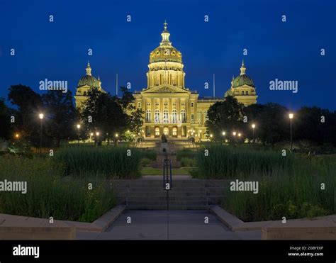 Exterior Of The Historic Iowa State Capitol Building At Night In Des