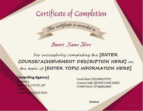 Certificates Of Completion Templates For Ms Word Professional