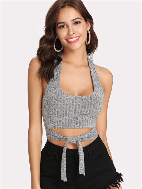 Tie Front Ribbed Halter Top Emmacloth Women Fast Fashion Online