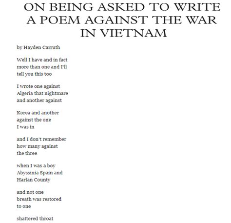 On Being Asked To Write A Poem Against The War In Vietnam Writing