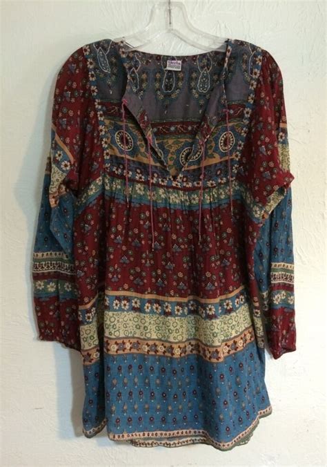 Vintage India Cotton Gauze Geeta Blouse Top Shirt Tunic Hippie Winter