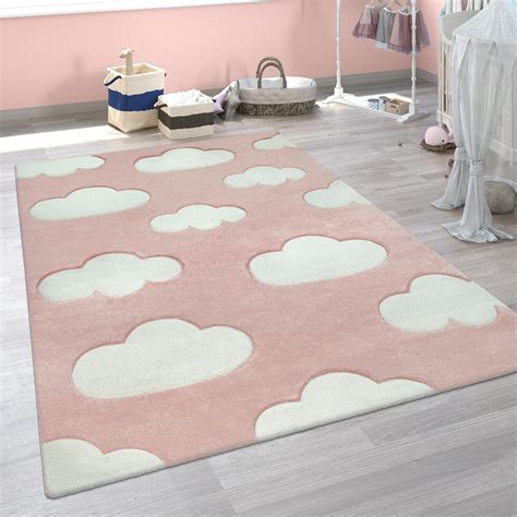 Die teppiche speziell für kinder unterscheiden sich gleich mehrfach von normalen teppichen. Kinderteppich 3-D-Design Wolken-Muster Rosa | TeppichCenter24