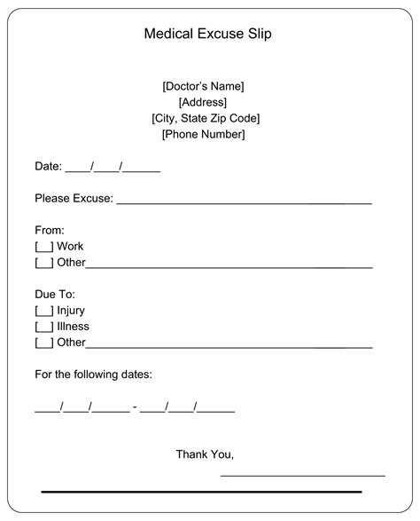 Return To Work Dr Note Template