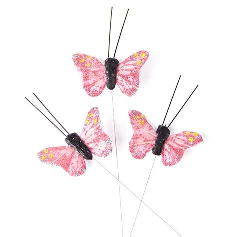 Artificial Pink Glitter Butterflies Birds And Butterflies Basic Craft