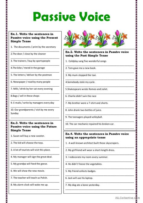 Passive Voice In Various Tenses Gram English Esl Worksheets Pdf Doc