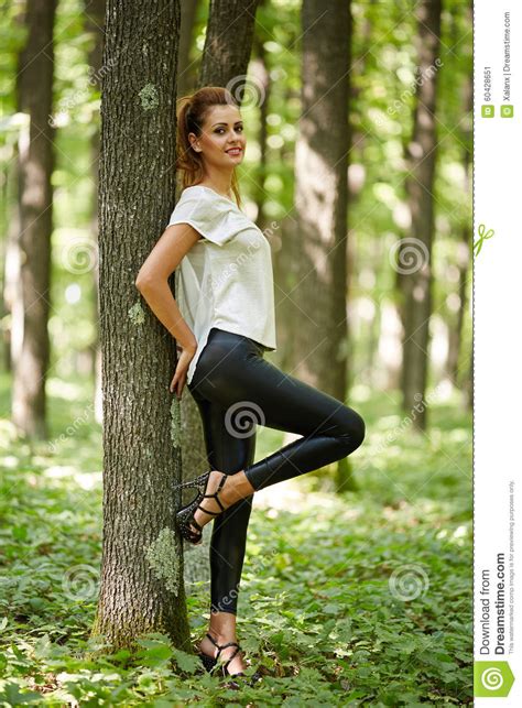 Woman In Oak Forest Stock Photo Image 60428651
