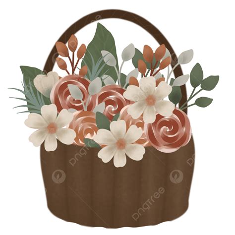 Wreath Flower In The Wooden Basket Flower Bucket Blooming Png