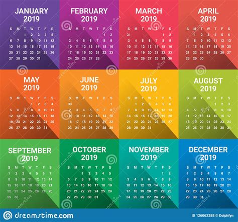 Year 2019 Calendar Vector Design Template Stock Vector Illustration