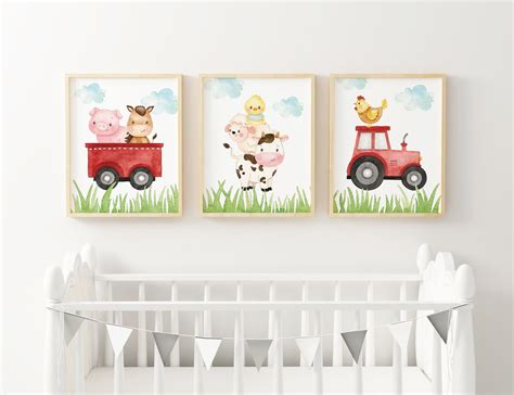 Farm Animals Nursery Wall Art Set Of 3 Farm Nursery Prints Etsy