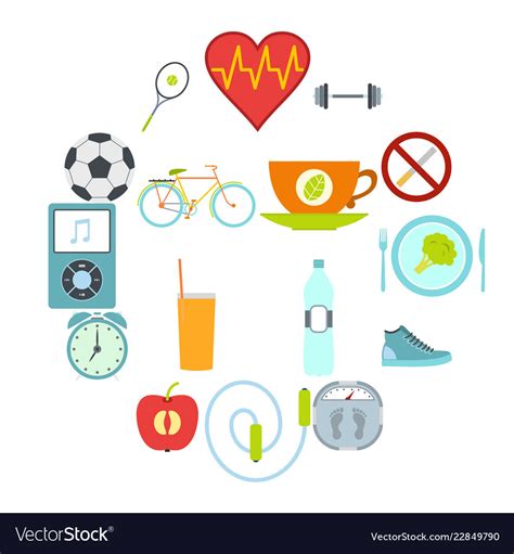 Healthy Life Style Flat Set Royalty Free Vector Image