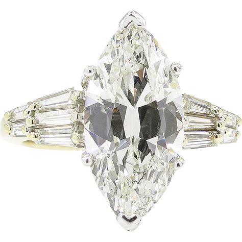 Vintage 5.20ct Marquise Diamond Engagement Platinum/18k Yellow Gold ...