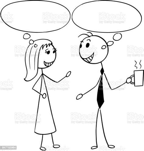Cartoon Illustration Of Man And Woman Business People Talking Chatting