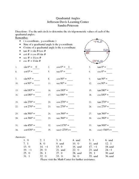 Quadrantal Angles Lesson Plan for 10th - 12th Grade | Lesson Planet