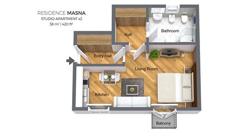 Even a tiny studio apartment can have separate sleeping quarters. Studio Apartment Type 2 | Residence Masna
