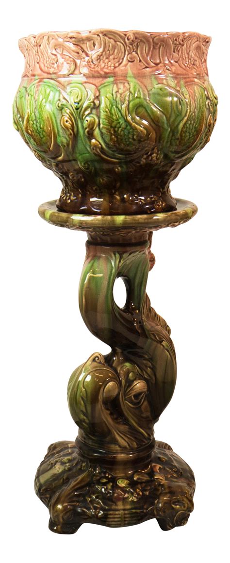 Antique Etrurian Majolica Jardiniere and Pedestal | Chairish